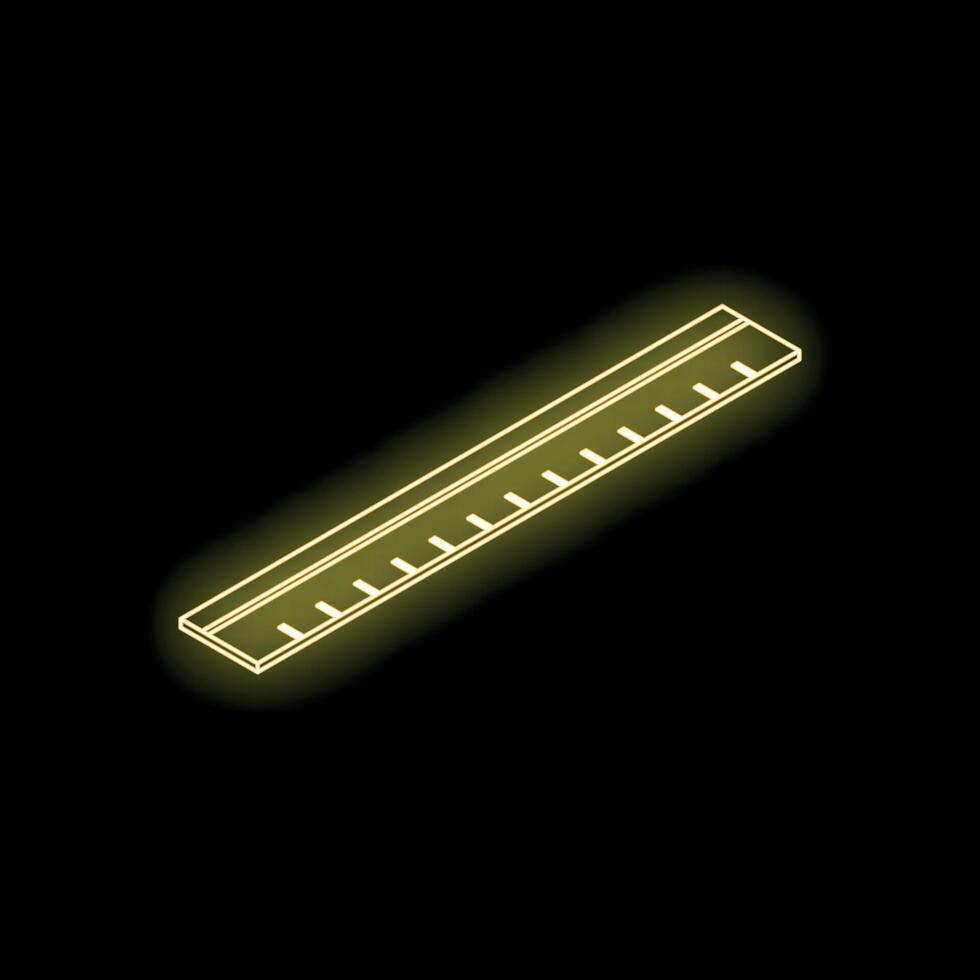 Yellow neon ruler shining on black background vector