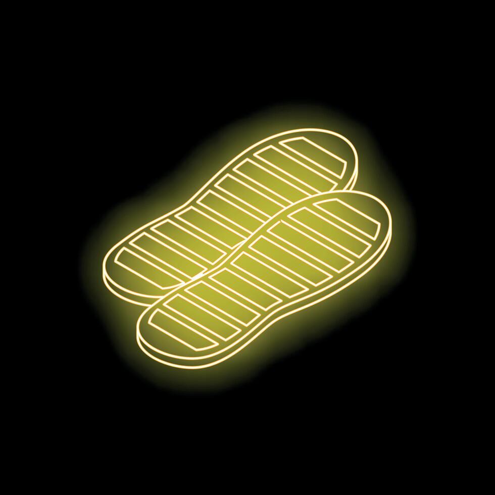 Pair of yellow neon footprint insoles glowing on black background vector