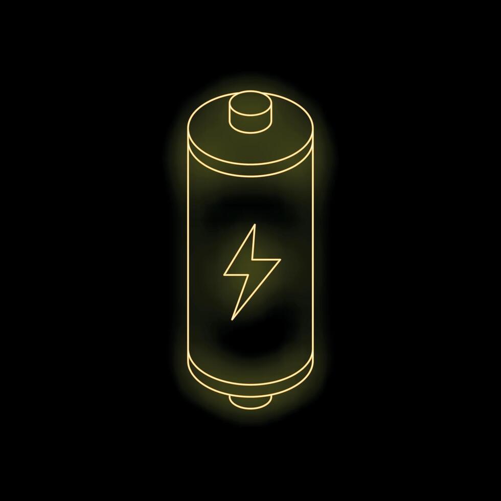 Neon battery icon glowing on dark background vector