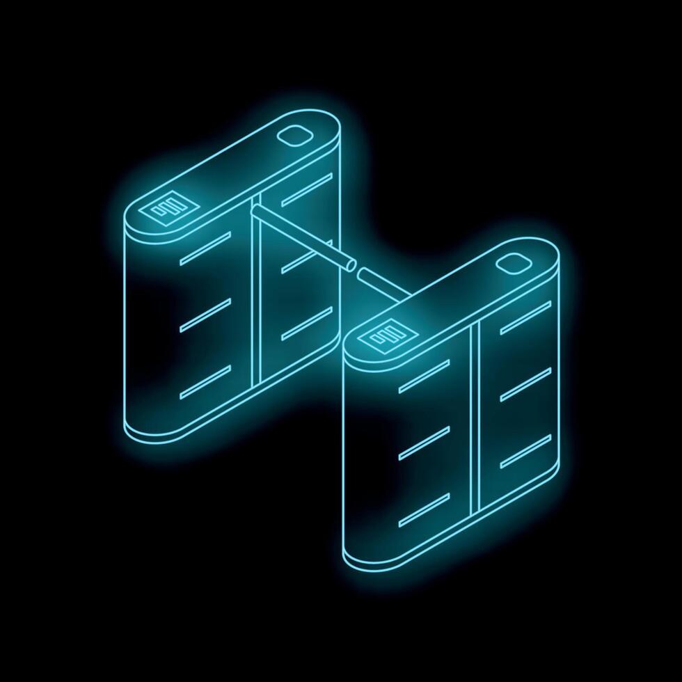 Futuristic neon glowing turnstile gate access control system vector