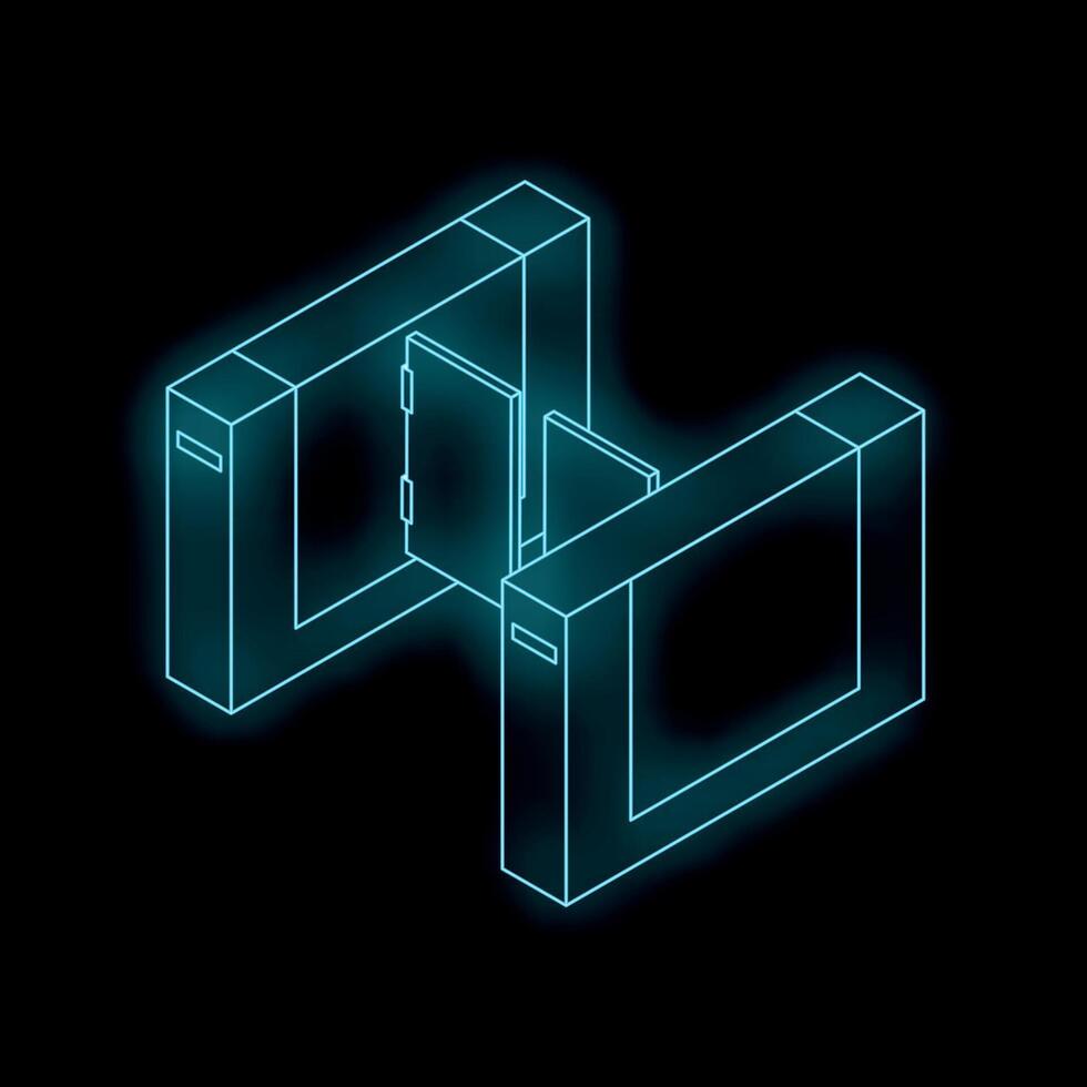 Neon glowing turnstile gate opening on dark background vector