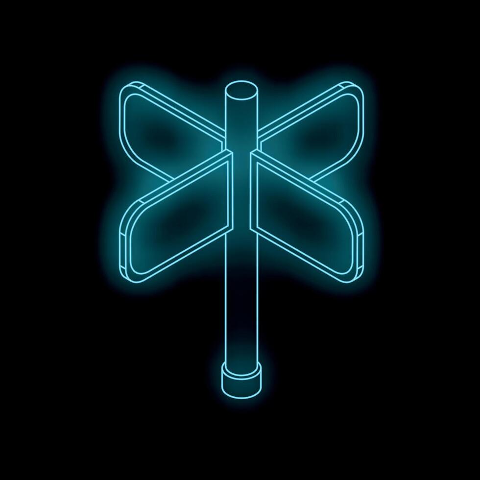 Blank neon crossroad sign showing multiple directions on black background vector