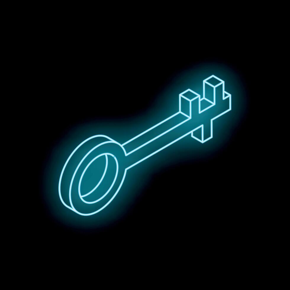 Glowing key sign representing security, access, and solutions vector