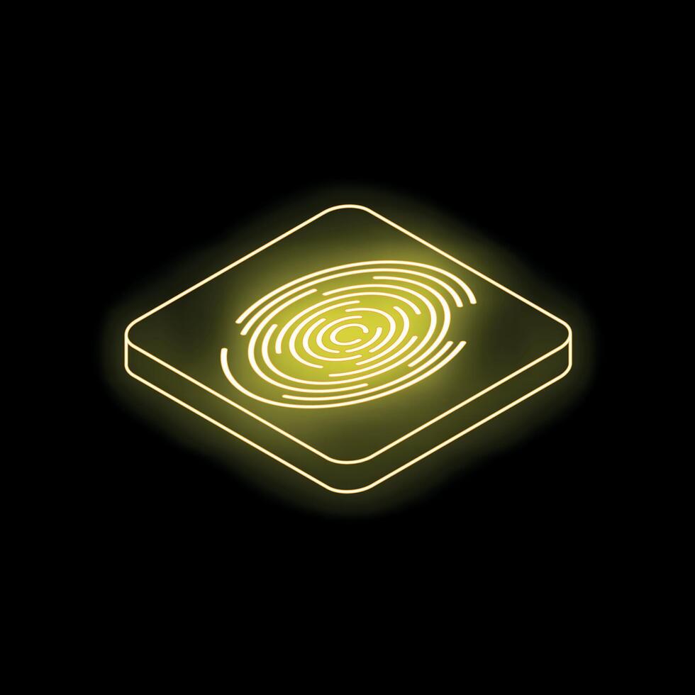 Neon fingerprint scanner glowing on black background vector