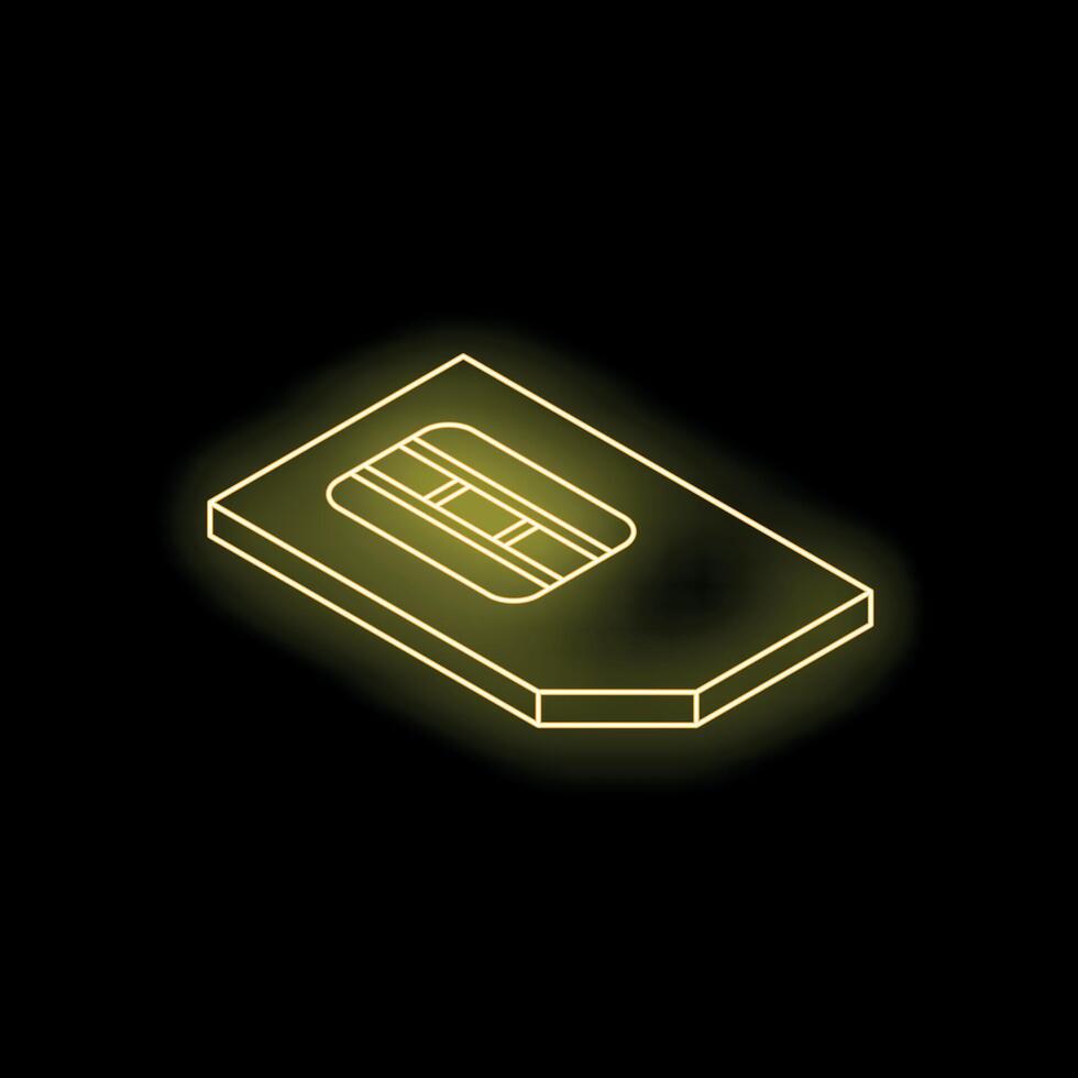 Glowing neon sim card on dark background, mobile communication technology vector