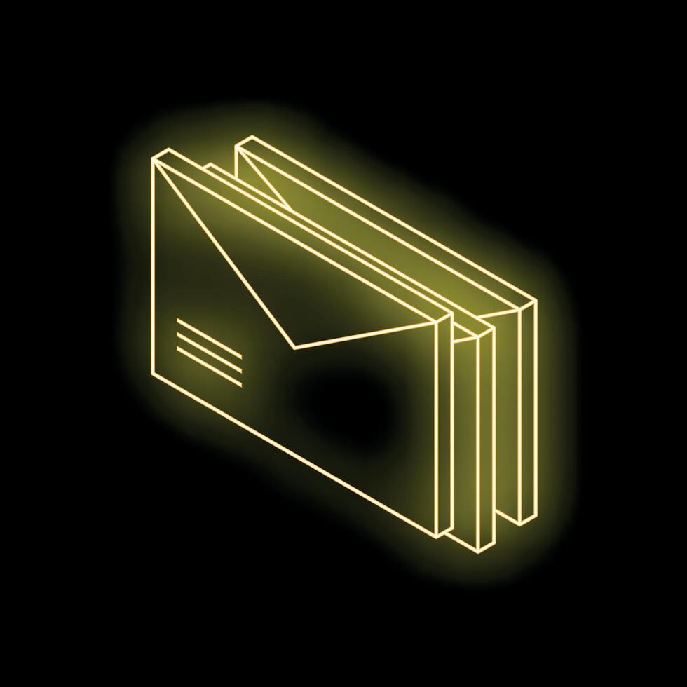 Neon yellow email envelopes glowing on black background vector