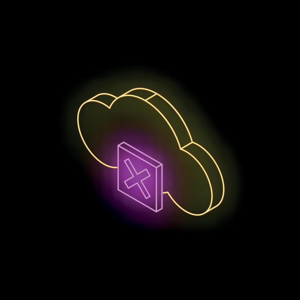 Neon cloud computing icon showing disconnection error message vector