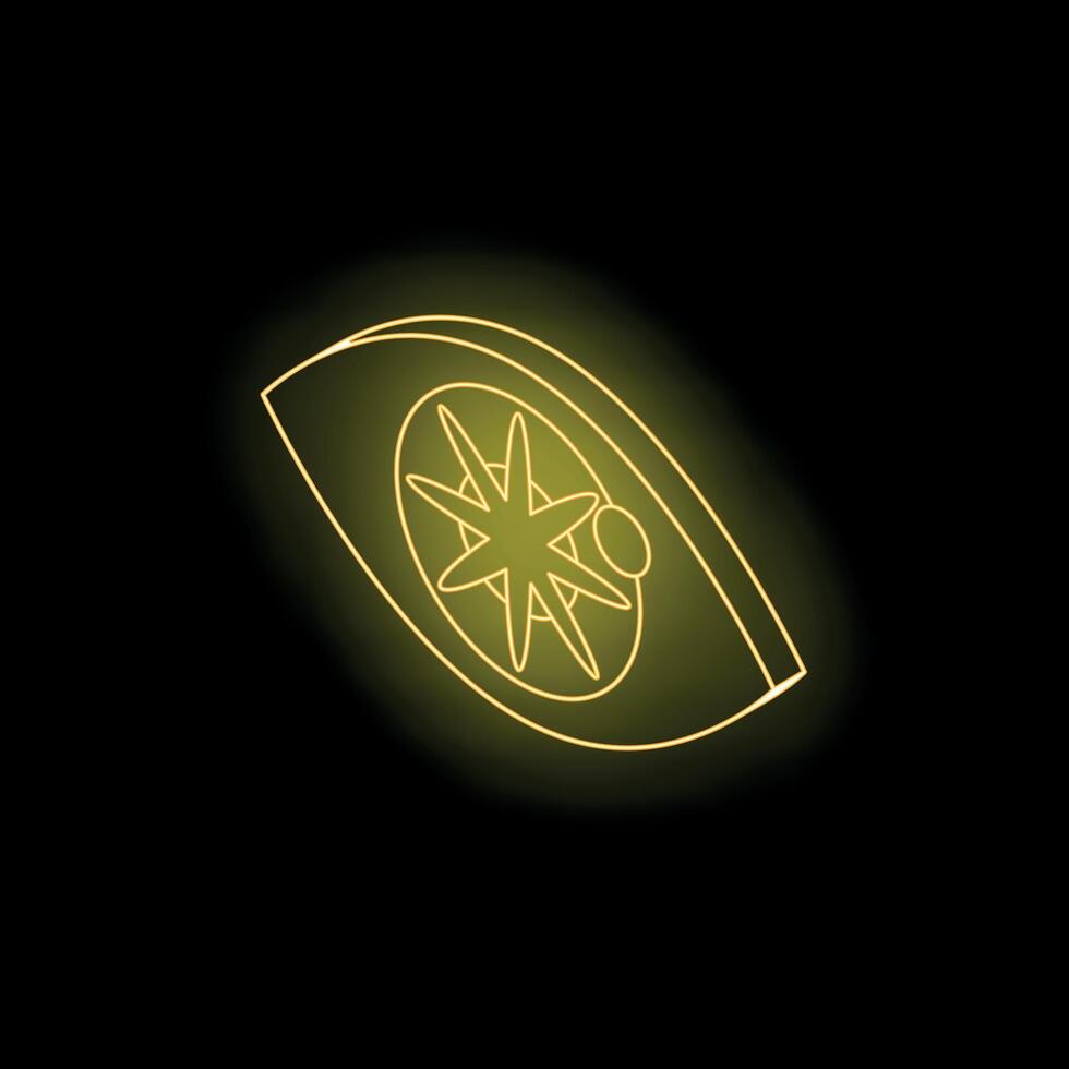 Neon yellow glowing eye showing rotating propeller on dark background vector