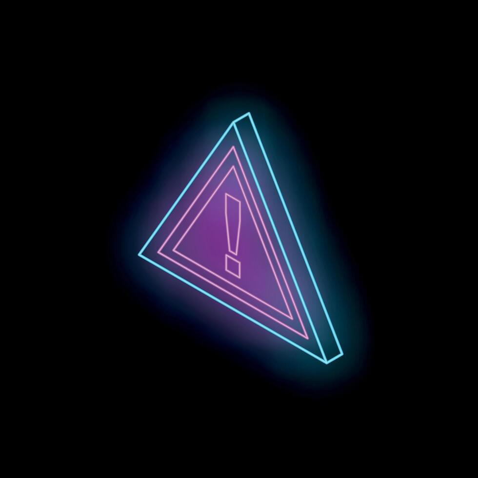 Neon warning sign showing an exclamation point in a triangle vector