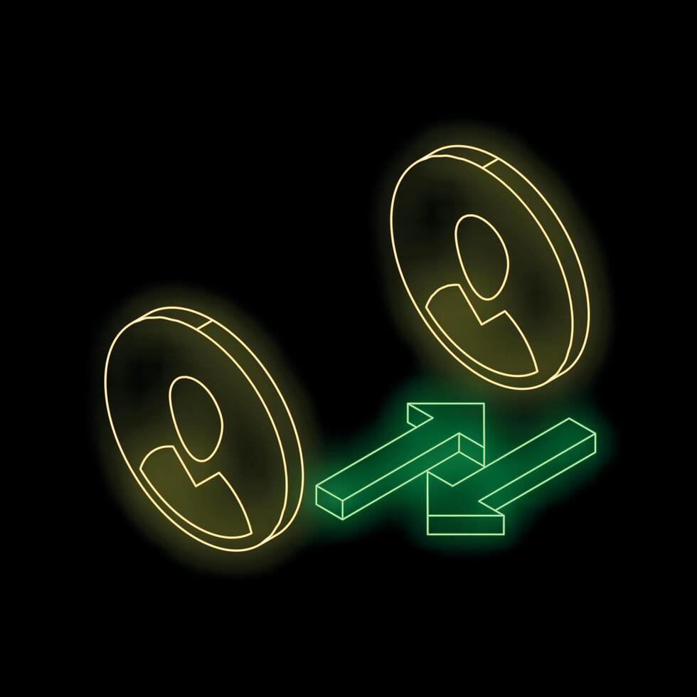 Exchanging contacts, two glowing user icons with intertwined arrows symbolizing data transfer vector