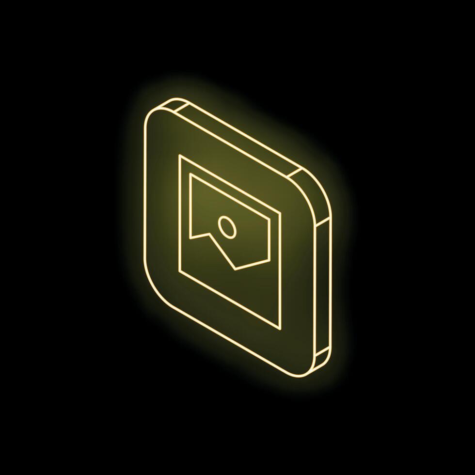 Neon yellow gallery icon on black background representing digital photo storage vector