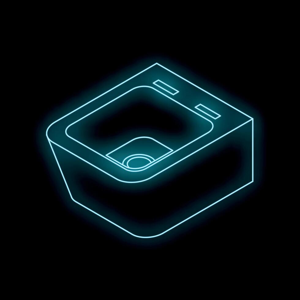 Neon blue kitchen sink shining in dark room vector