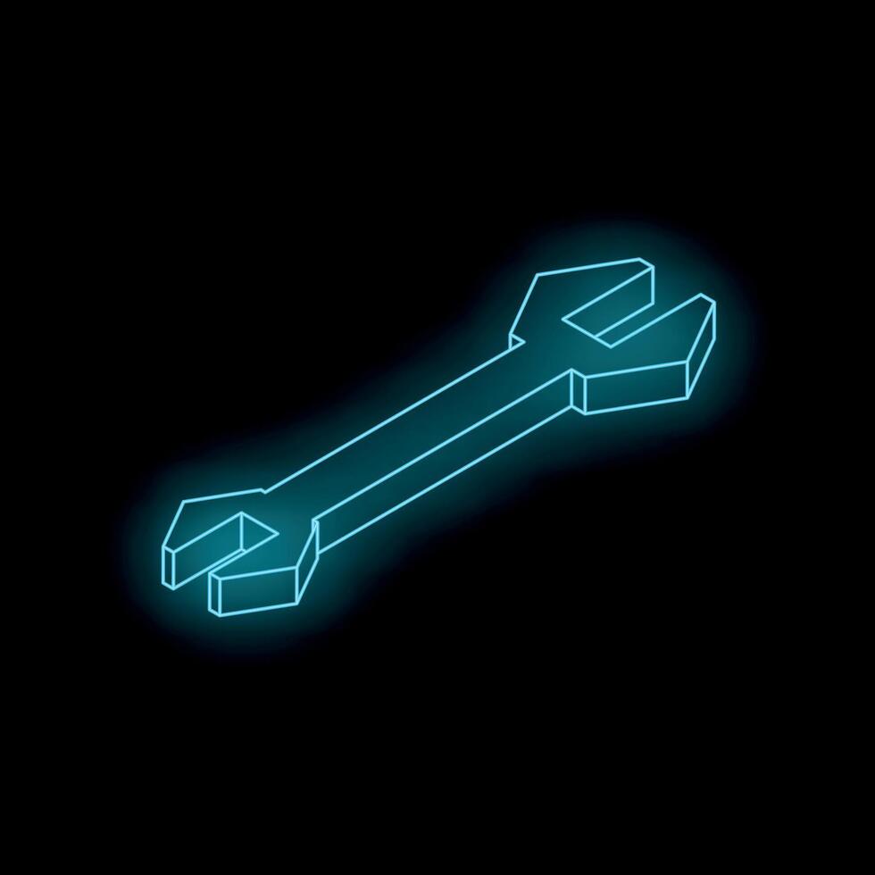 Glowing blue wrench isometric projection on black background vector
