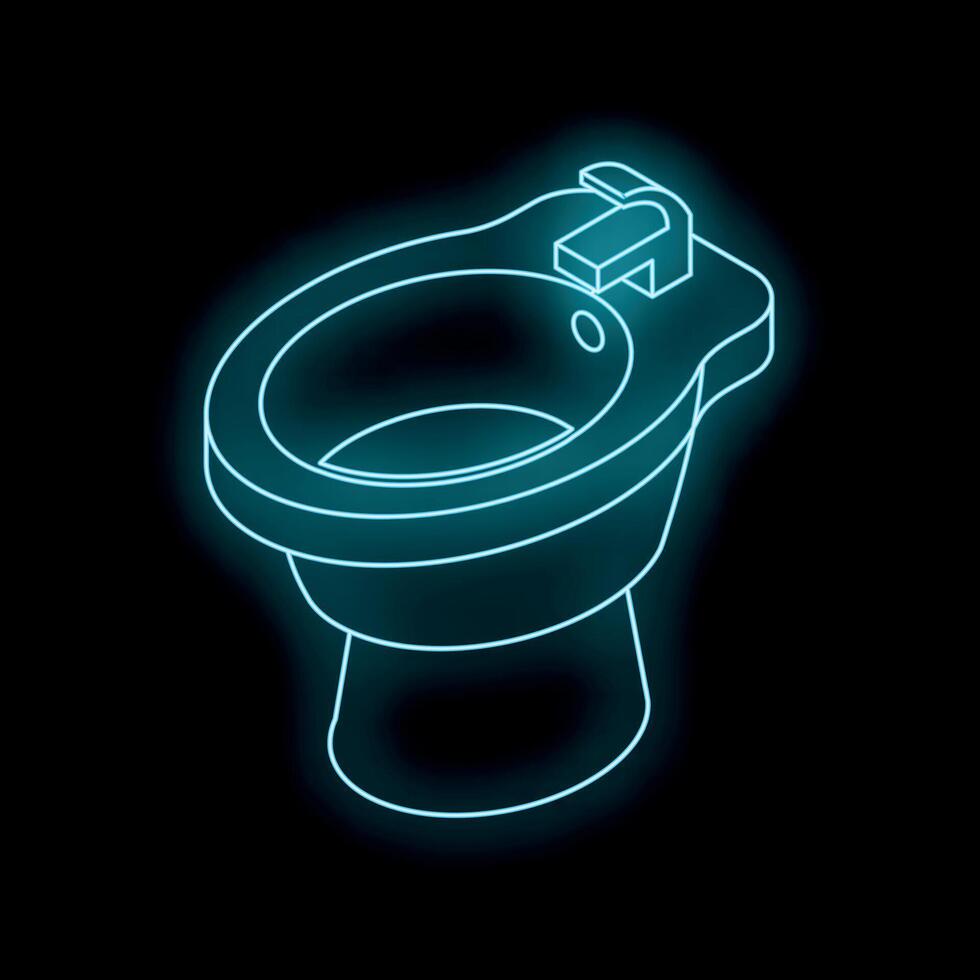 Neon bidet shining in the dark bathroom, modern hygiene icon vector