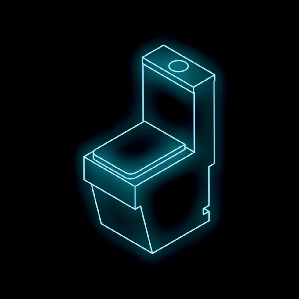 Glowing neon toilet sign on black background representing restroom vector