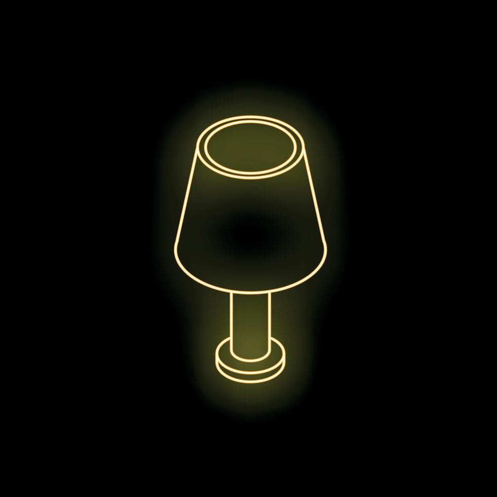 Glowing neon table lamp illuminating darkness, isometric view vector
