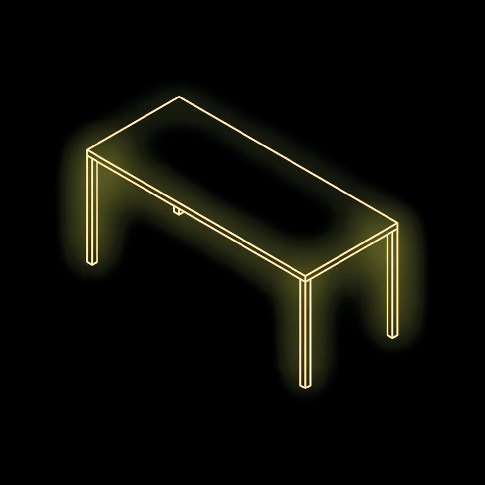 Glowing neon yellow desk on black background representing modern office furniture vector
