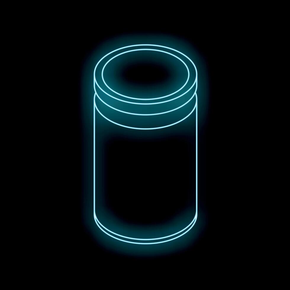 Glowing neon blue storage container on black background vector