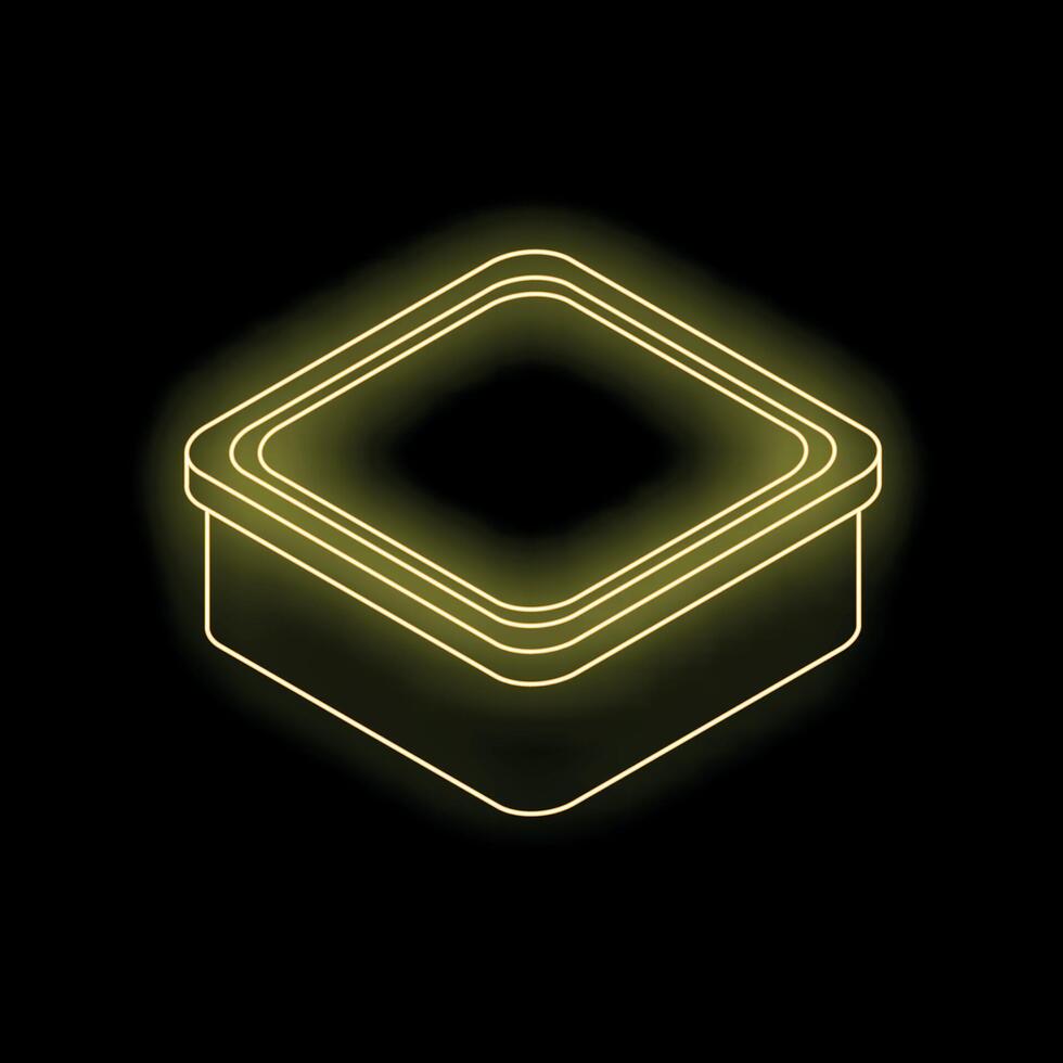 Glowing neon food container on dark background vector