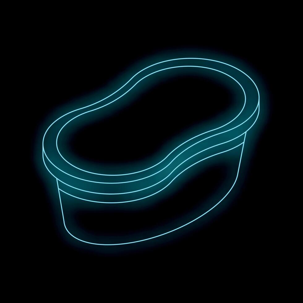 Glowing neon blue empty swimming pool on black background vector