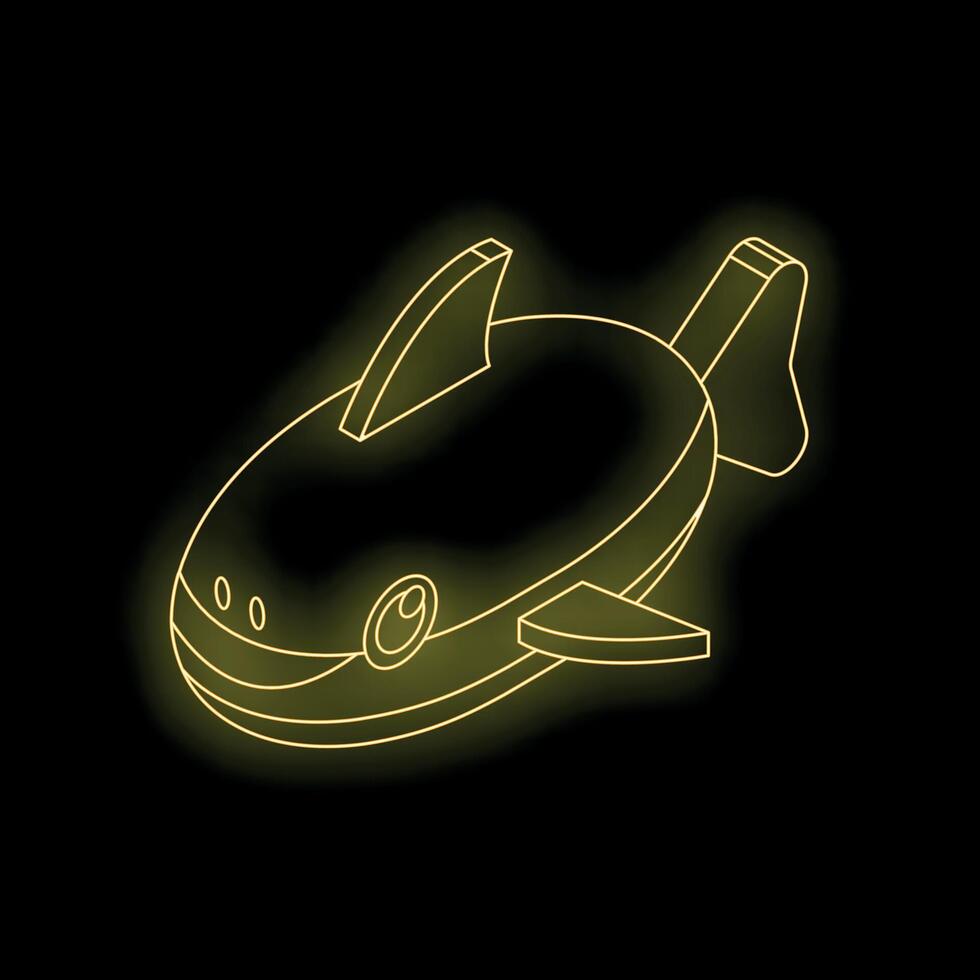 Neon yellow glowing shark swimming in dark water vector