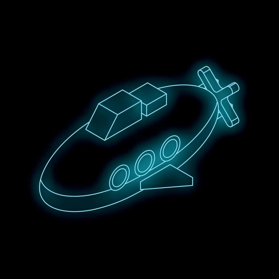 Glowing neon submarine exploring dark depths with cargo vector