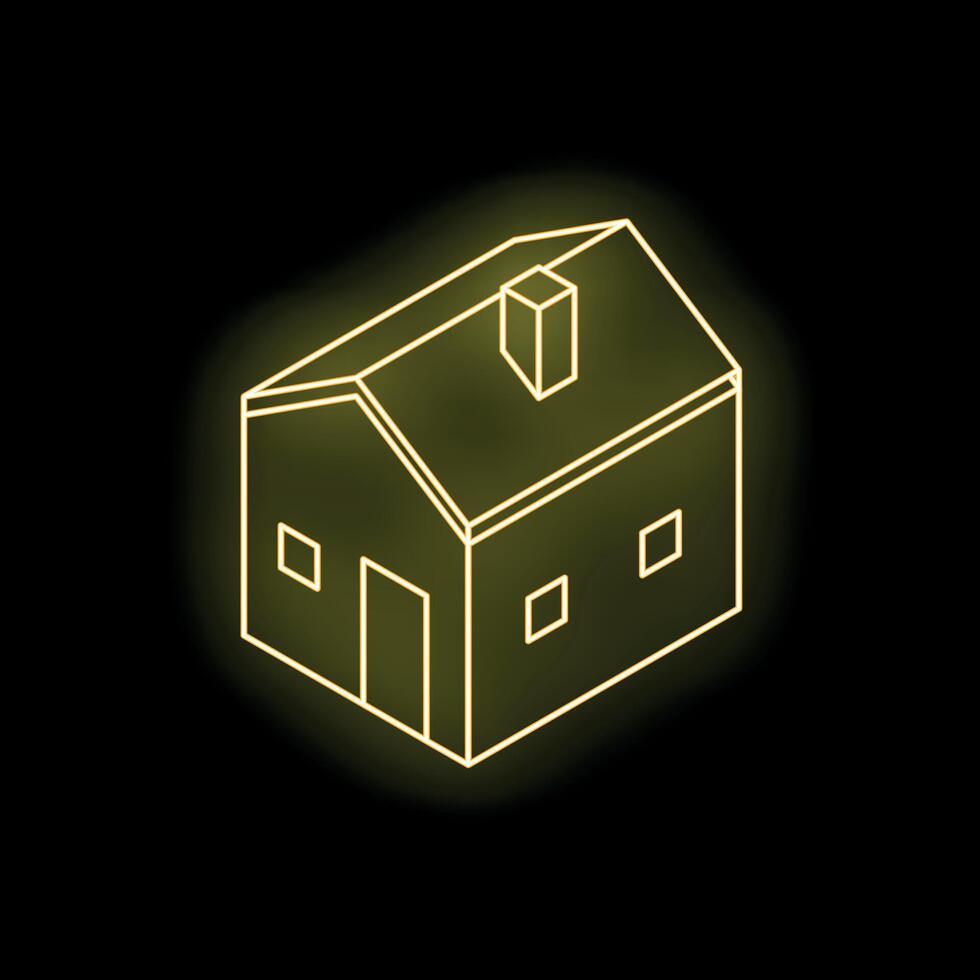 Glowing neon yellow isometric house on black background vector