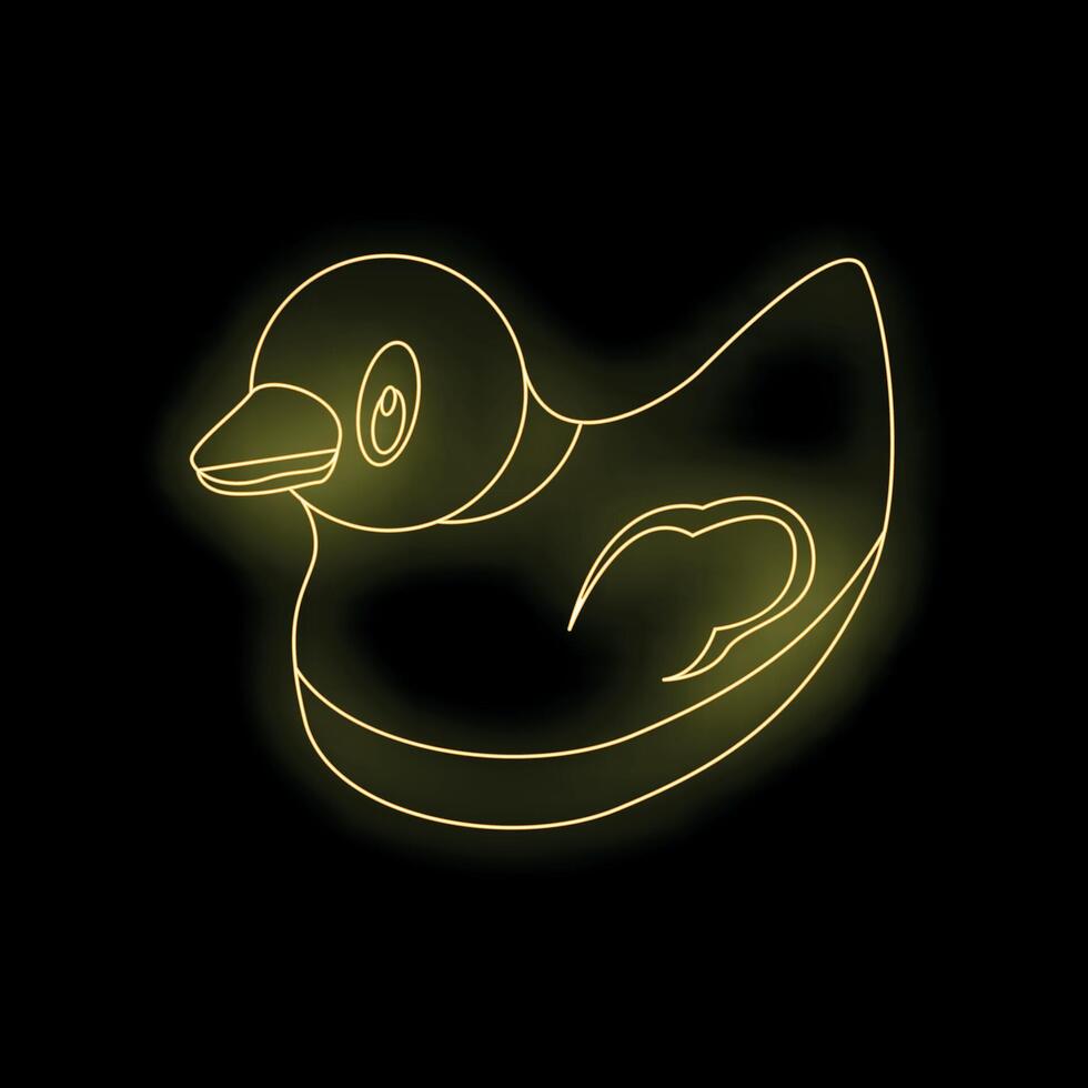 Glowing neon yellow rubber duck floating on black background vector