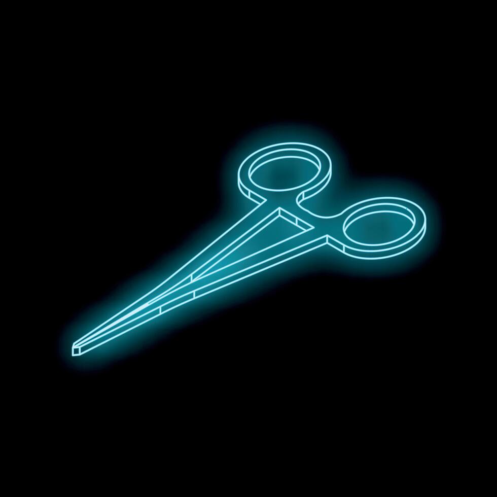 Glowing neon medical clamp on black background vector