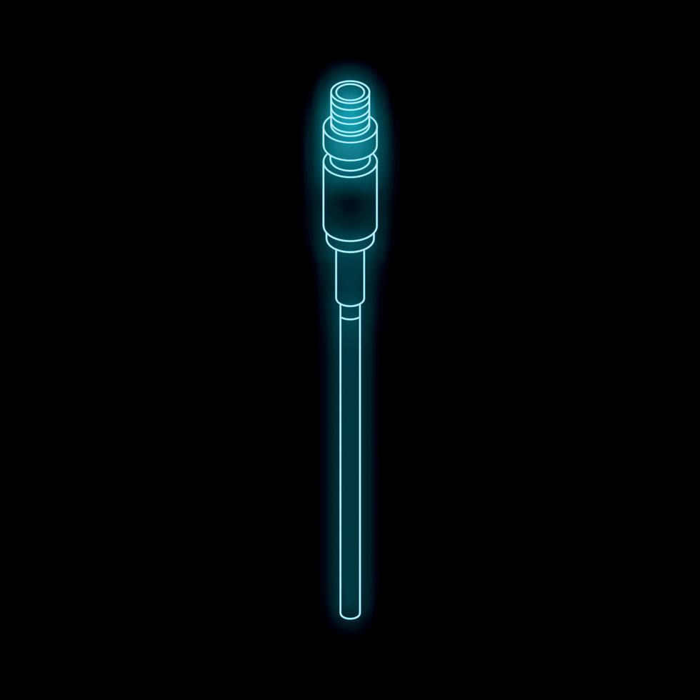 Glowing neon cable connector on black background vector