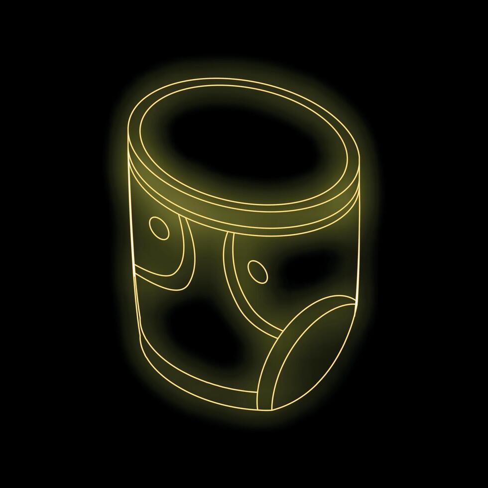 Yellow neon glowing smart speaker on black background vector