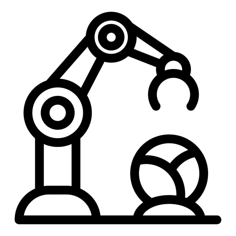 Robotic arm picking up ball, automation icon in line style vector