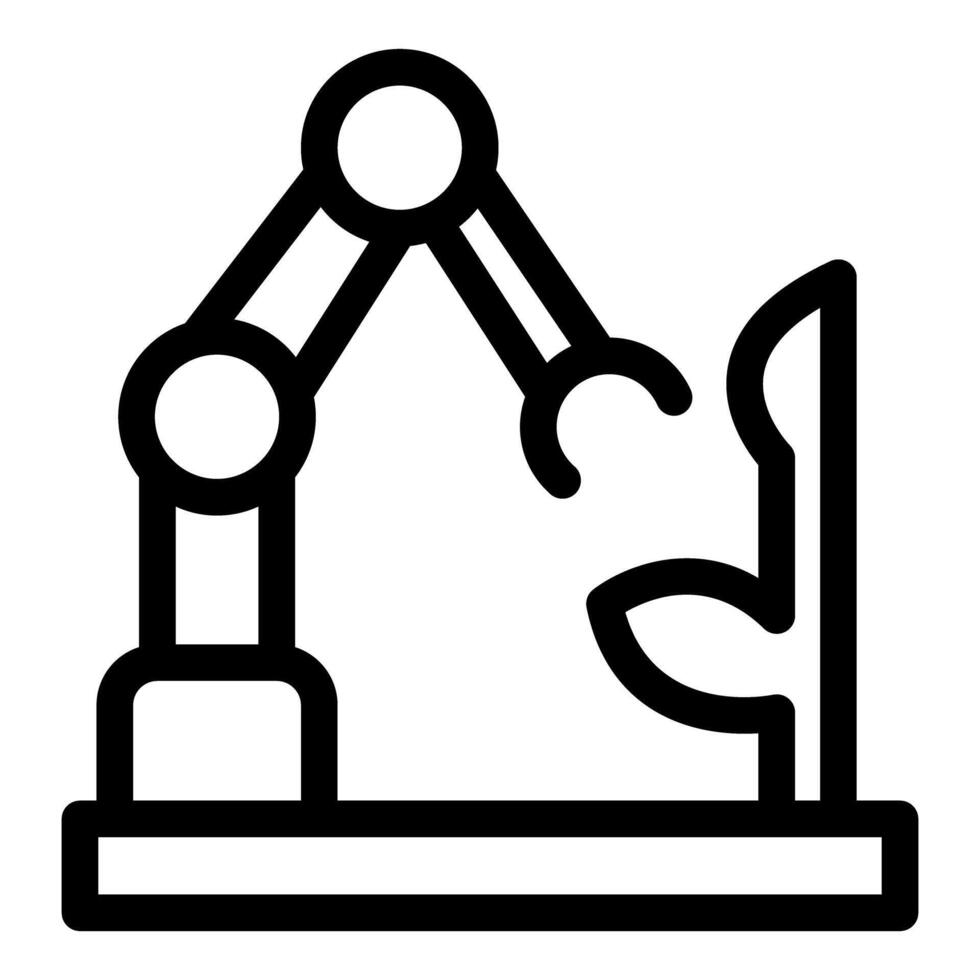 Robotic arm taking care of plant icon, smart farm and agriculture automation symbol vector