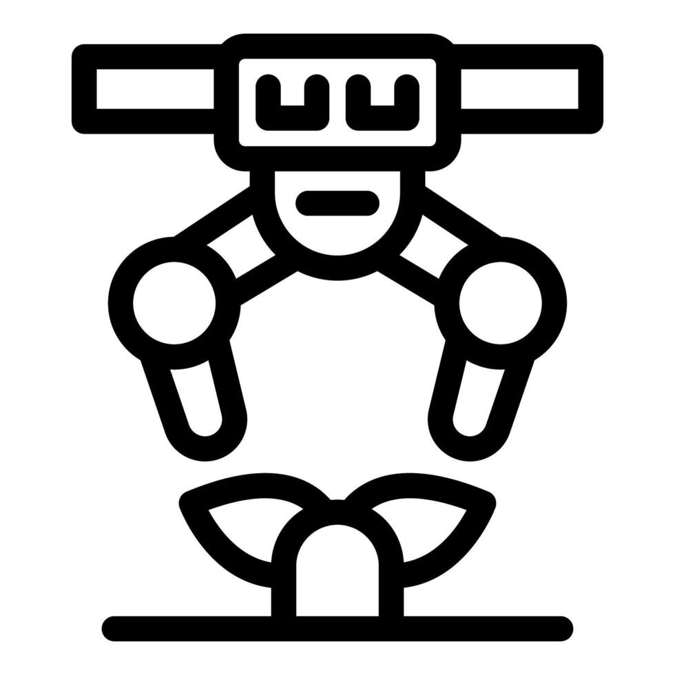Smart farm robot picking crop, agriculture automation technology icon vector
