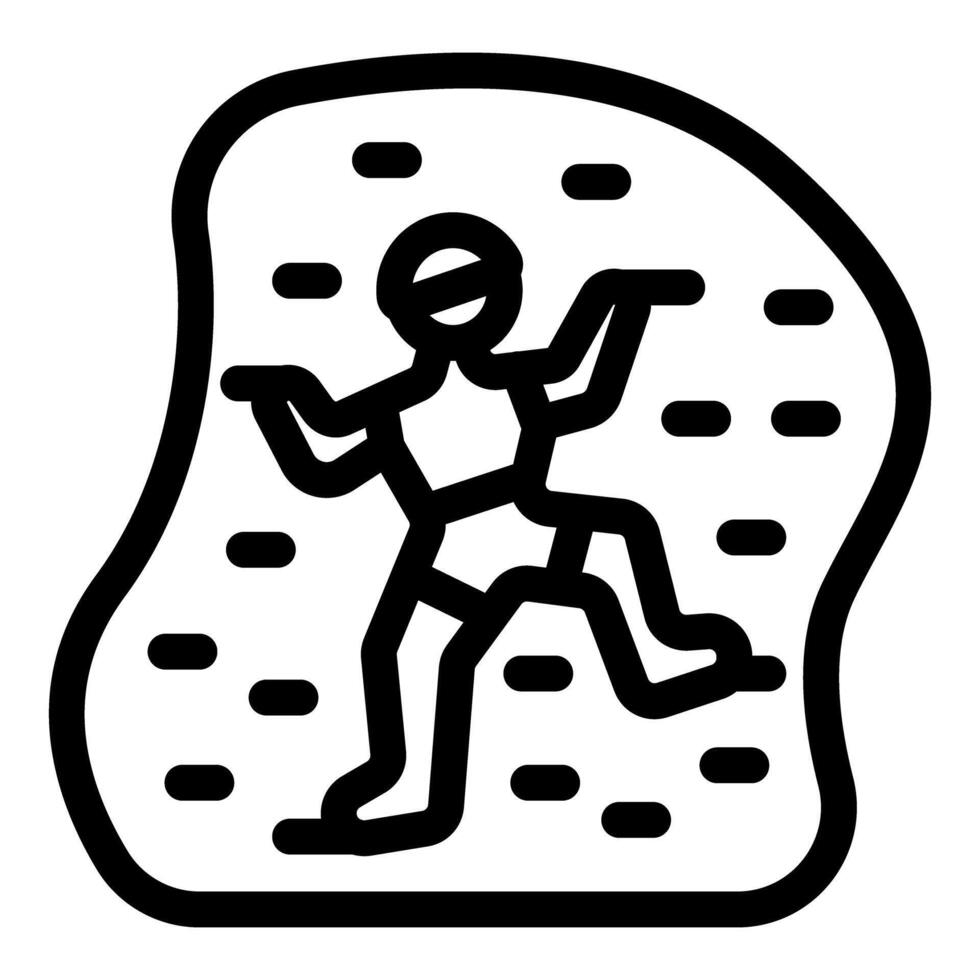 Climber ascending climbing wall wearing helmet and harness, practicing extreme sport vector