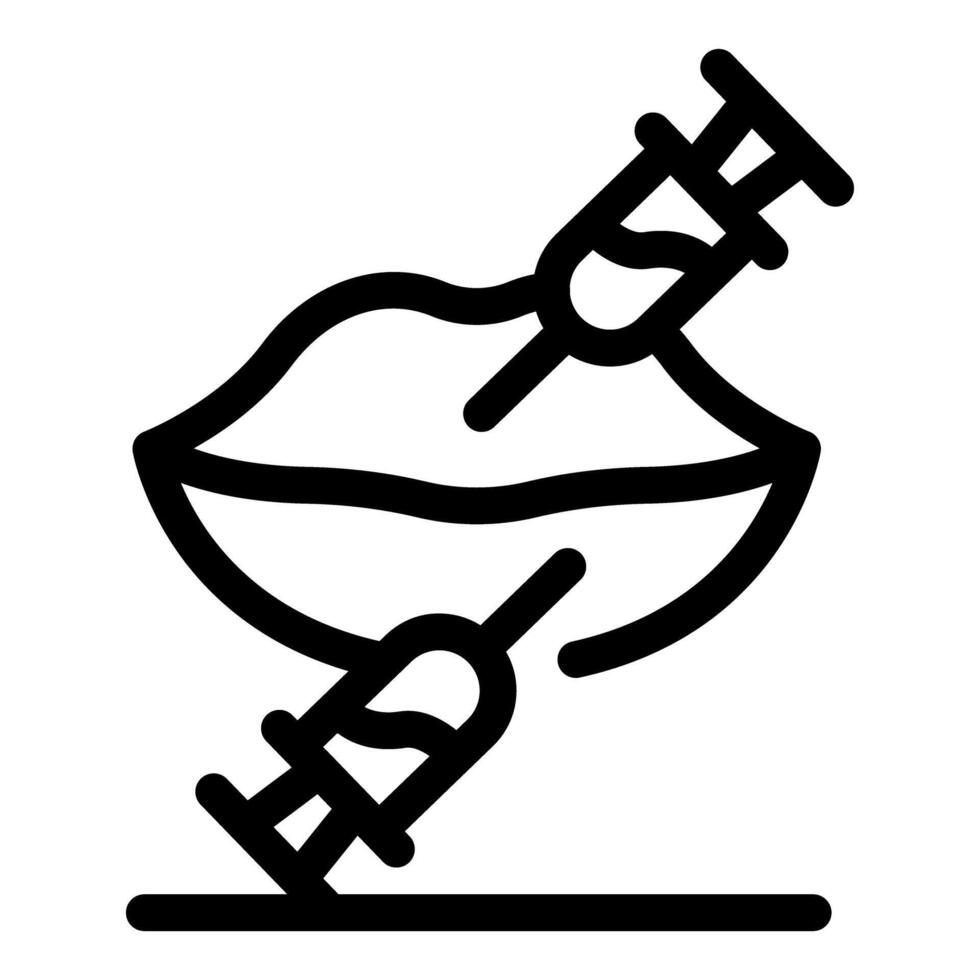 Two syringes injecting filler into lips, enhancing volume and shape vector