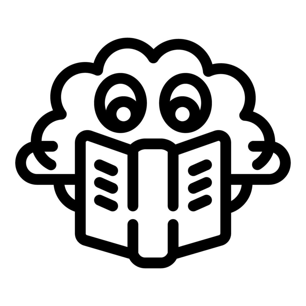 Brain character reading a book, showing interest in learning and knowledge vector