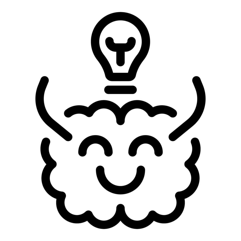 Happy brain generating a new idea symbolized by light bulb above vector