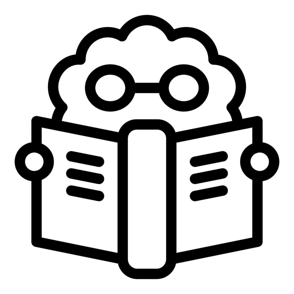 Brain with glasses reading a book, studying and learning icon vector