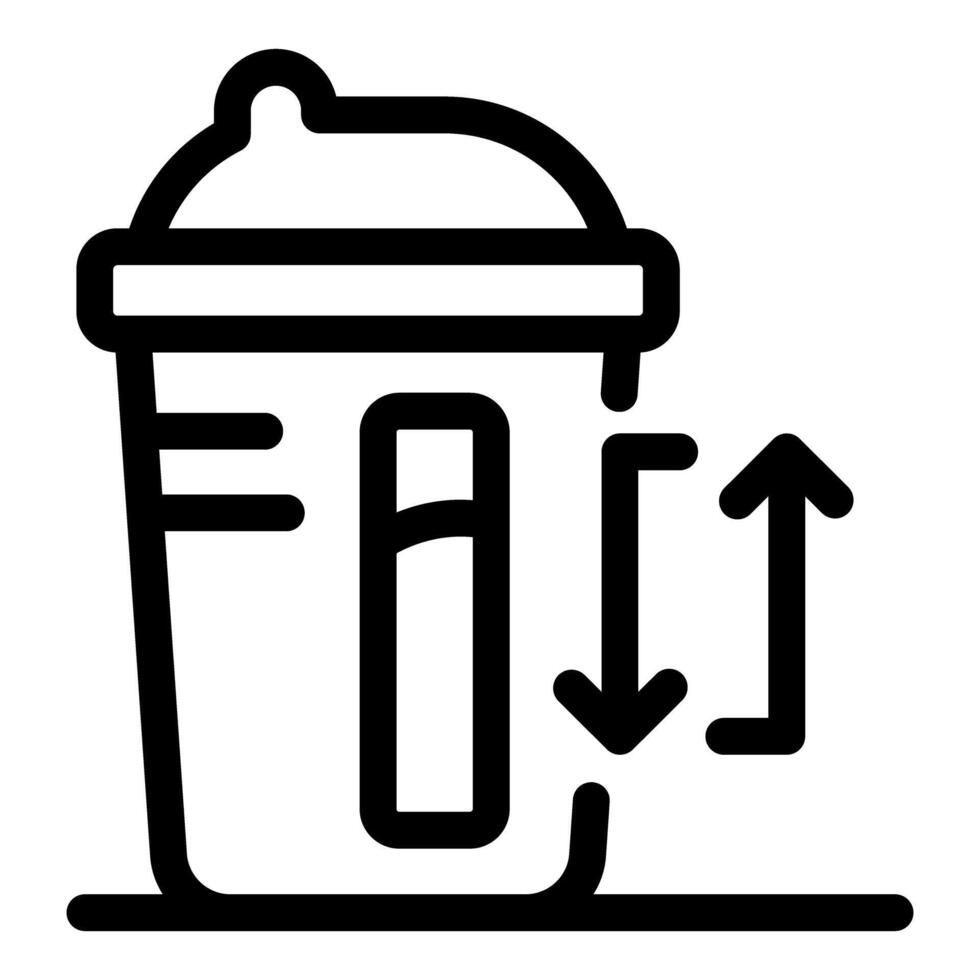 Measuring cup showing minimum and maximum fill lines with arrows icon vector