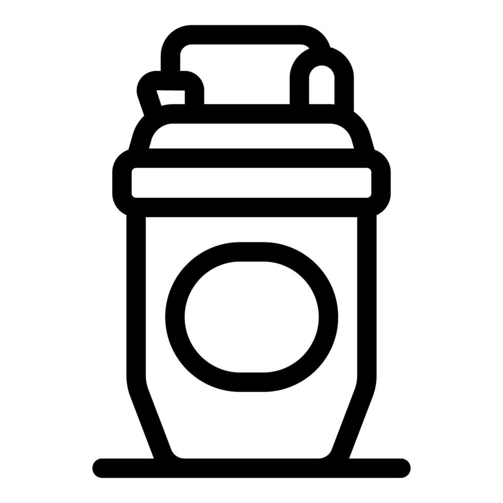 Plastic protein shaker for mixing sport nutrition is standing on table vector