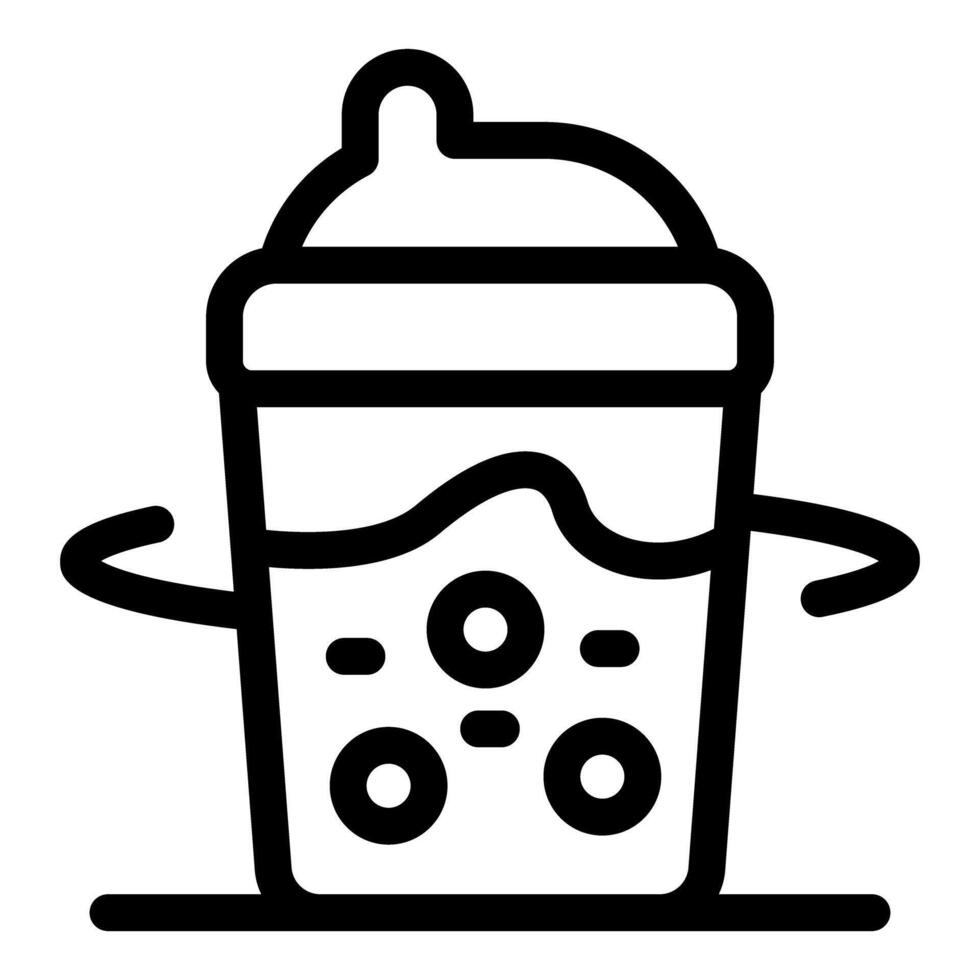 Bubble tea cup rotating showing tapioca pearls, boba drink icon vector