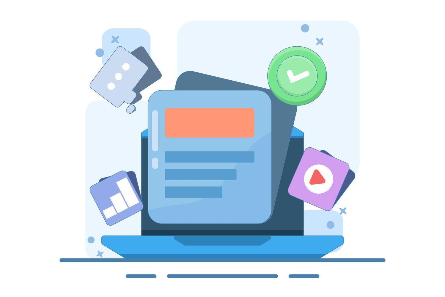 Media data management with and graphics for business. Management software. Media data. Search files and videos in database. Flat illustration. vector