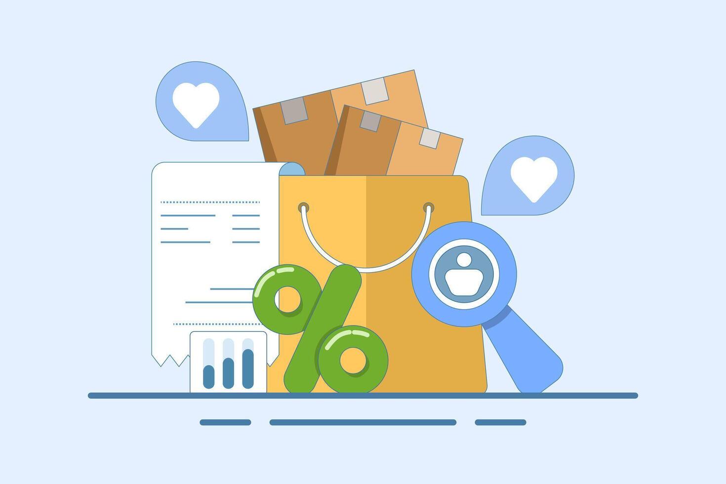 Customer purchase history analysis concept, Customer shopping behavior, e-commerce shopping concept, E-commerce sales, illustration with icons on background. vector