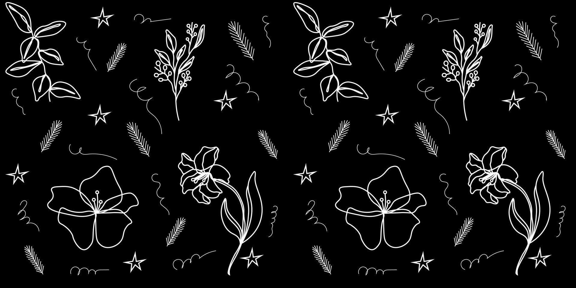 Seamless Pattern Agapanthus Azaleas Flower Black and White Style vector