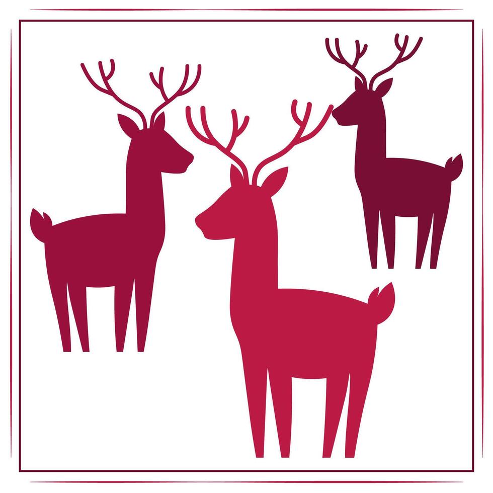 Three Reindeer Pink Silhouette Style vector