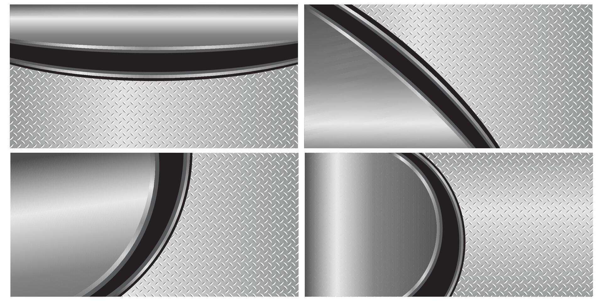 Set of silver-gray metallic backdrop with a 3D polished chrome finish and a glossy diamond plate texture. graphic illustration. vector