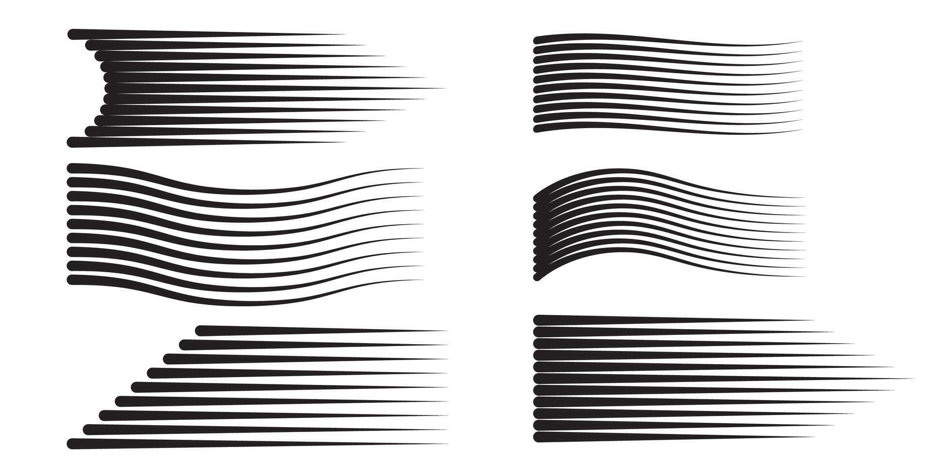 Black motion speed lines with rounded corners. Comic book style set. vector