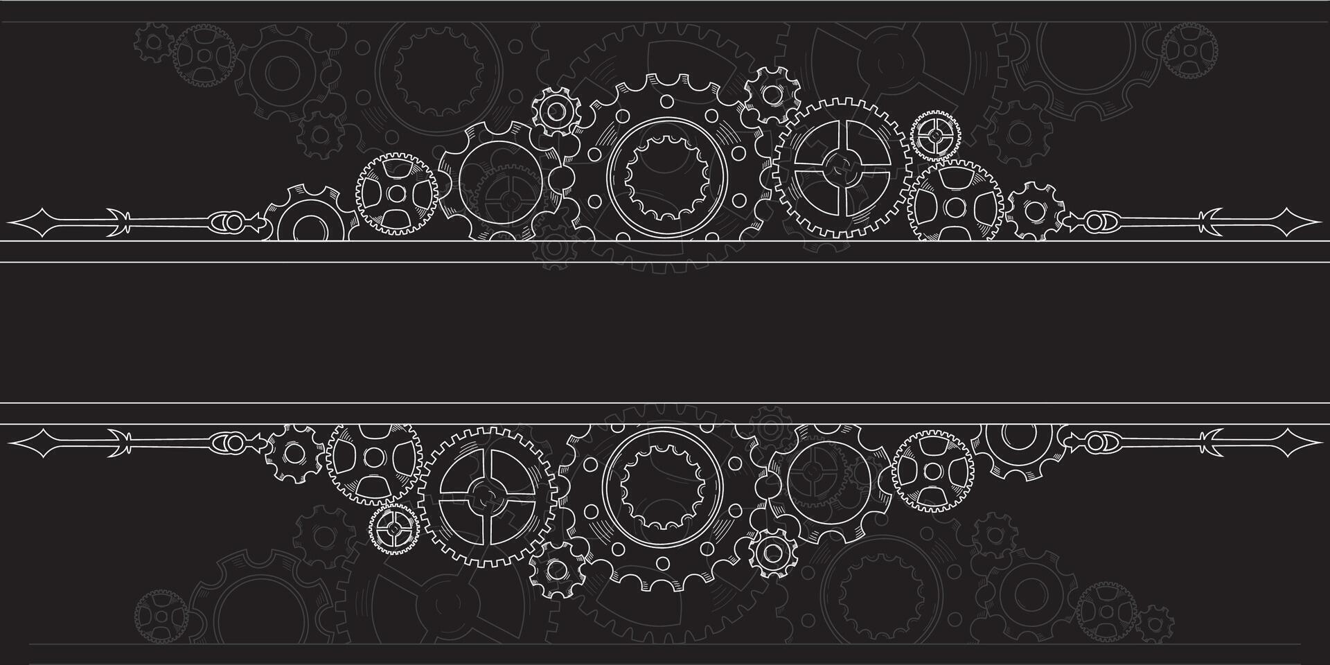 Hand-drawn gear mechanism corner, border, and frame in doodle sketch style, symbolizing teamwork and progress. Colorful cogwheels as a business idea background. vector