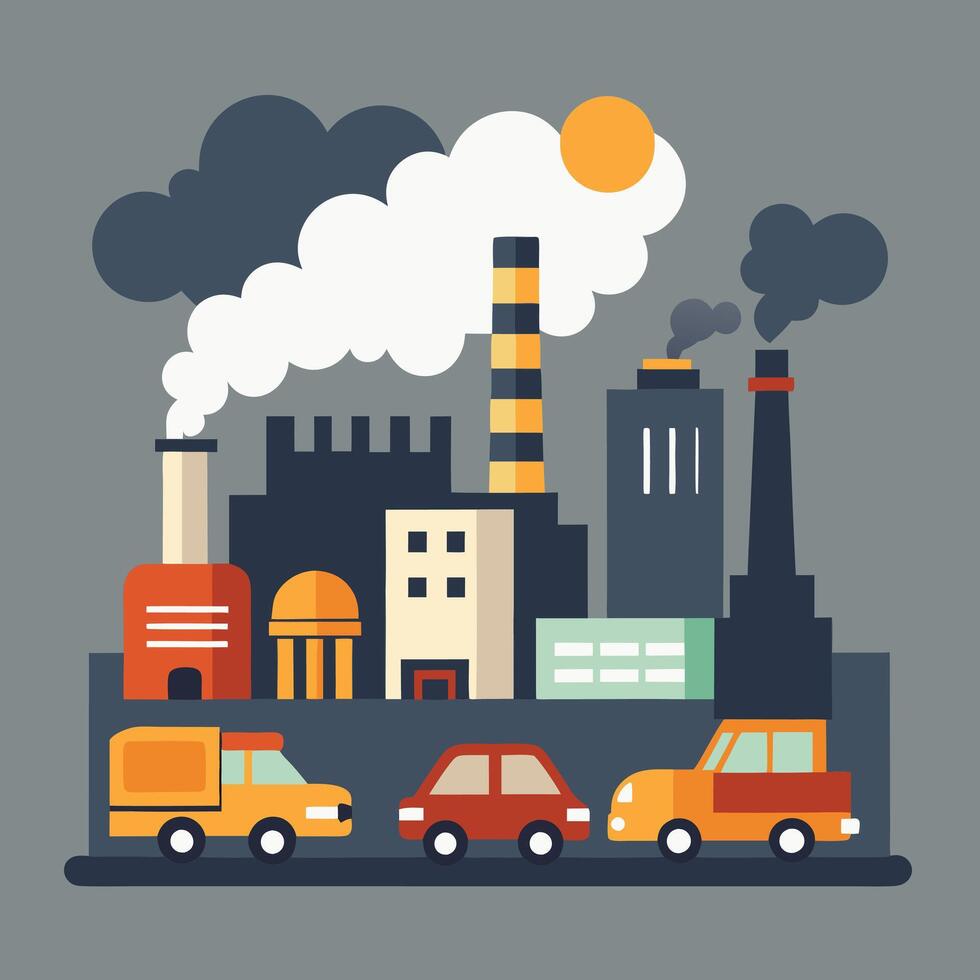 Visualizing Industrial Smog, Smoke, and Environmental Challenges vector
